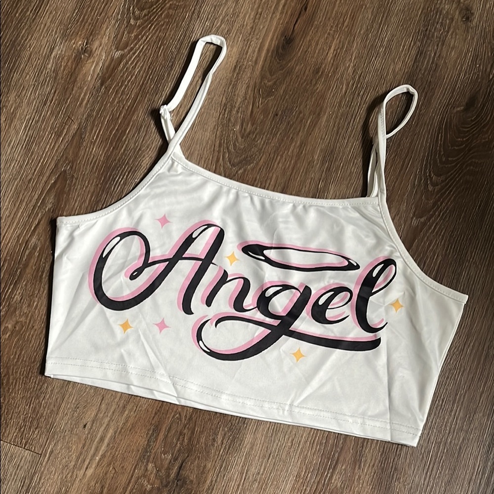 White “Angel” Graphic Crop Top